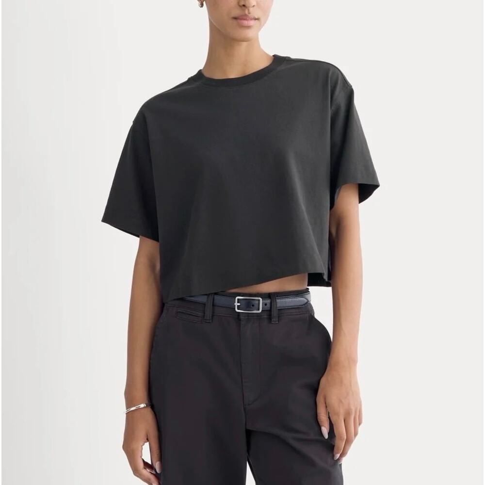 Everlane The Premium Weight Organic Cotton Cropped Tee In Black Size Medium